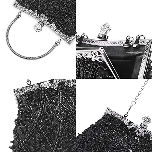 Zebrum Womens Evening Clutch Bag Designer Evening Handbag Hand Bag,Lady Party Wedding Clutch Purse (Black-Vintage Style Beaded and Sequined) - Image 3