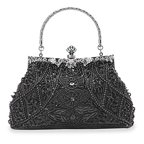 Zebrum Womens Evening Clutch Bag Designer Evening Handbag Hand Bag,Lady Party Wedding Clutch Purse (Black-Vintage Style Beaded and Sequined) - Image 1