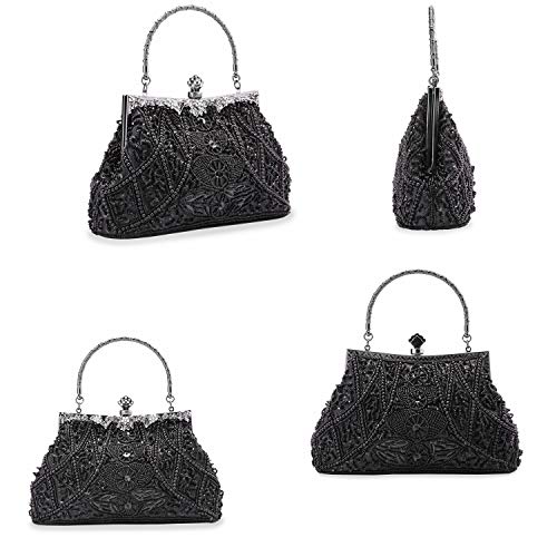Zebrum Womens Evening Clutch Bag Designer Evening Handbag Hand Bag,Lady Party Wedding Clutch Purse (Black-Vintage Style Beaded and Sequined) - Image 4