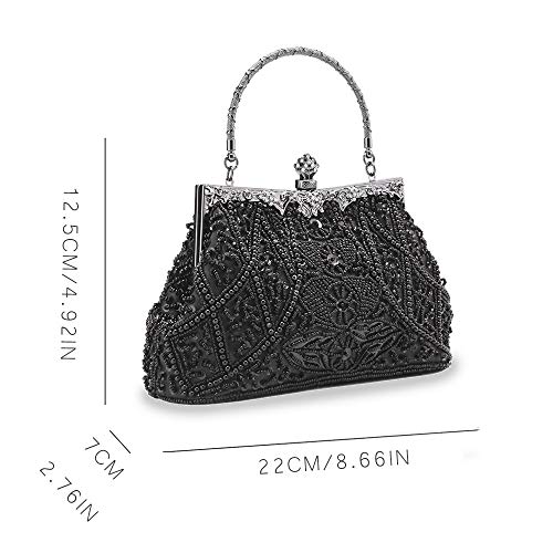 Zebrum Womens Evening Clutch Bag Designer Evening Handbag Hand Bag,Lady Party Wedding Clutch Purse (Black-Vintage Style Beaded and Sequined) - Image 5