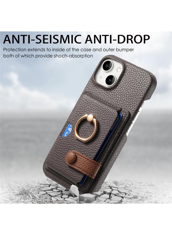 S-TOP Case For iPhone 13 mini Litchi Leather Oil Edge Ring Card Back Phone Case - Image 2