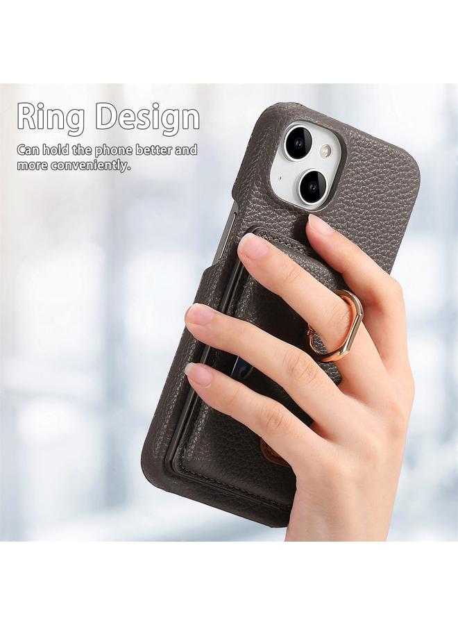 S-TOP Case For iPhone 13 mini Litchi Leather Oil Edge Ring Card Back Phone Case - Image 3