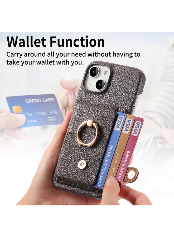 S-TOP Case For iPhone 13 mini Litchi Leather Oil Edge Ring Card Back Phone Case - Image 4