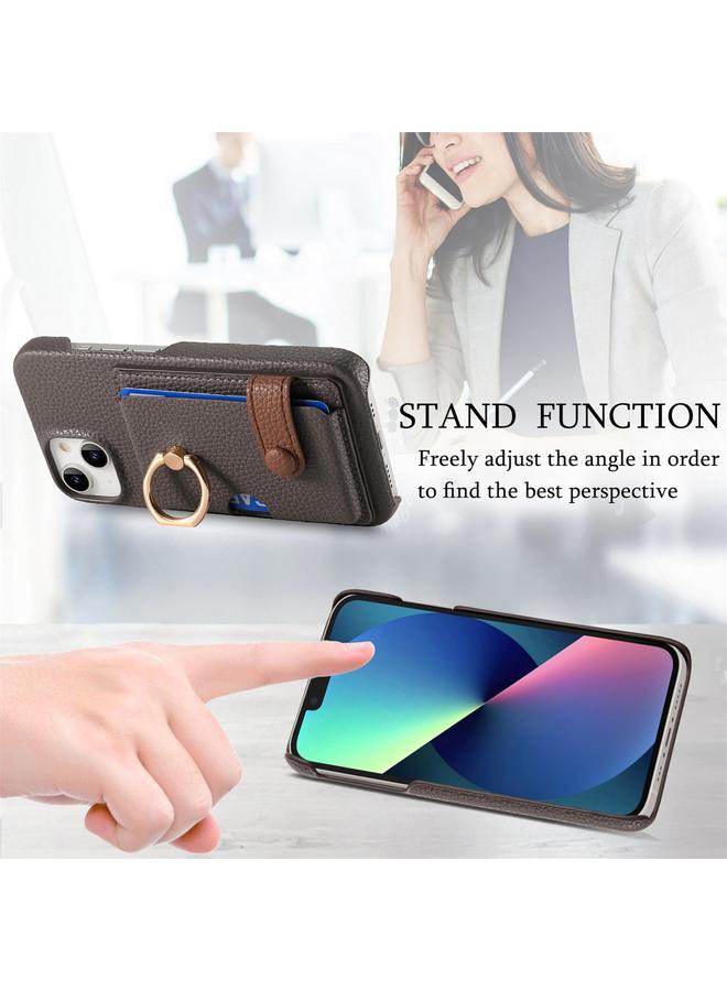 S-TOP Case For iPhone 13 mini Litchi Leather Oil Edge Ring Card Back Phone Case - Image 5