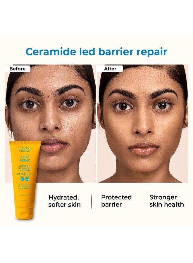 Conscious Chemist Dewy Ceramide Sunscreen SPF 50 PA++++ | For Oily Skin | UVA/UVB & Blue Light Protection | Fragrance-Free | For Men & Women, All Skin Type - Sun Drink | 50g - Image 4