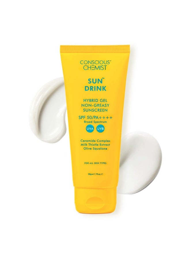 Conscious Chemist Dewy Ceramide Sunscreen SPF 50 PA++++ | For Oily Skin | UVA/UVB & Blue Light Protection | Fragrance-Free | For Men & Women, All Skin Type - Sun Drink | 50g - Image 1