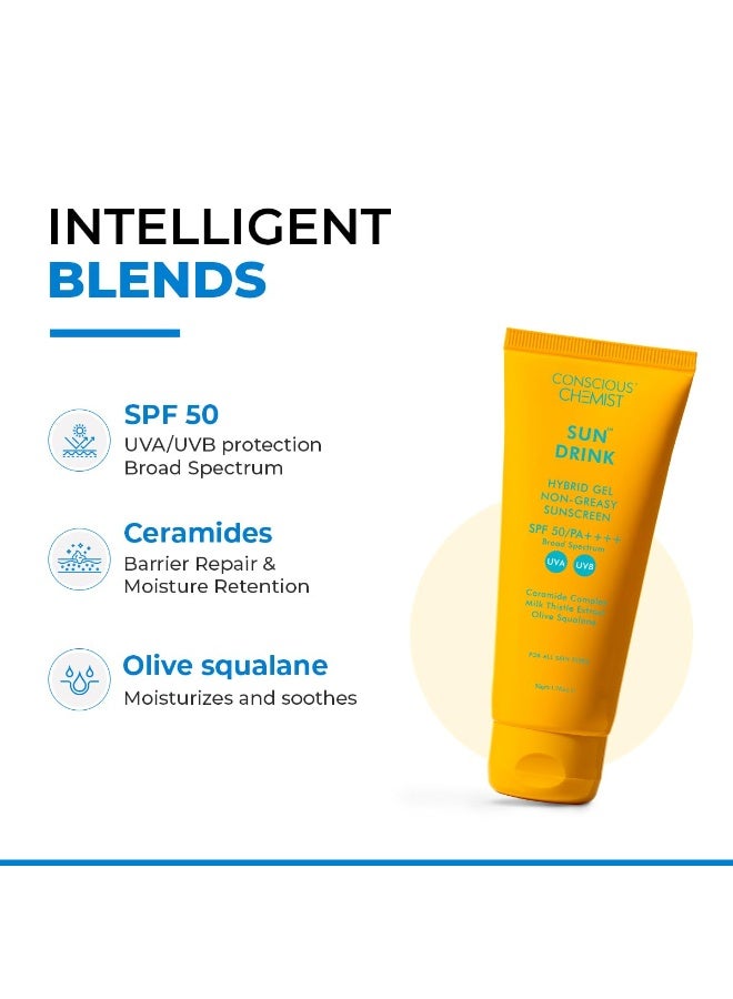 Conscious Chemist Dewy Ceramide Sunscreen SPF 50 PA++++ | For Oily Skin | UVA/UVB & Blue Light Protection | Fragrance-Free | For Men & Women, All Skin Type - Sun Drink | 50g - Image 3