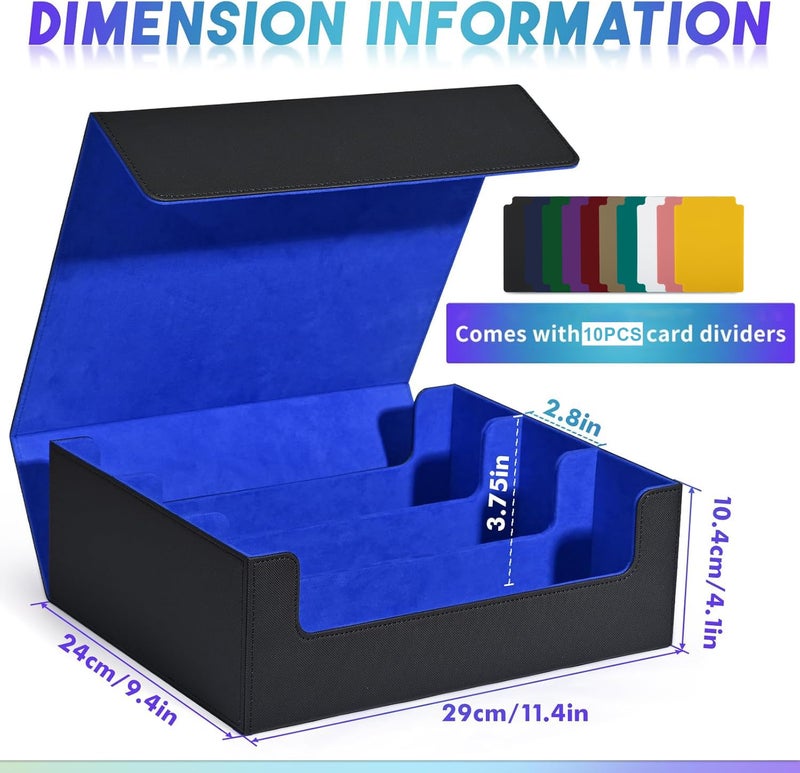 UAONO Card Storage Box for Trading Cards, 1800+ PU Leather Commander Card Deck Case, Magnetic Closure Card Holder Fits for Magic Game Cards (Black&Blue) - Image 3