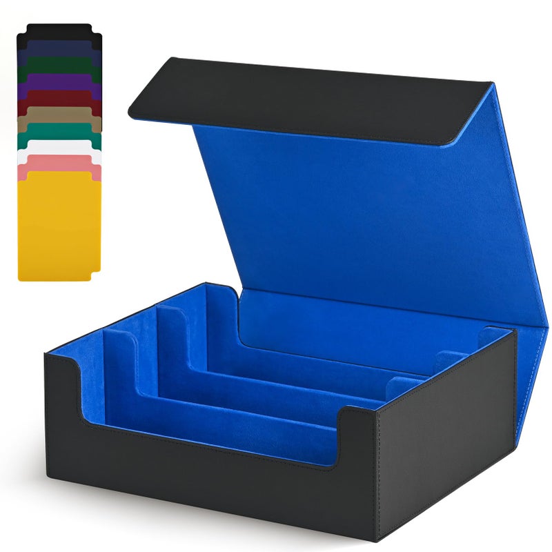 UAONO Card Storage Box for Trading Cards, 1800+ PU Leather Commander Card Deck Case, Magnetic Closure Card Holder Fits for Magic Game Cards (Black&Blue) - Image 1