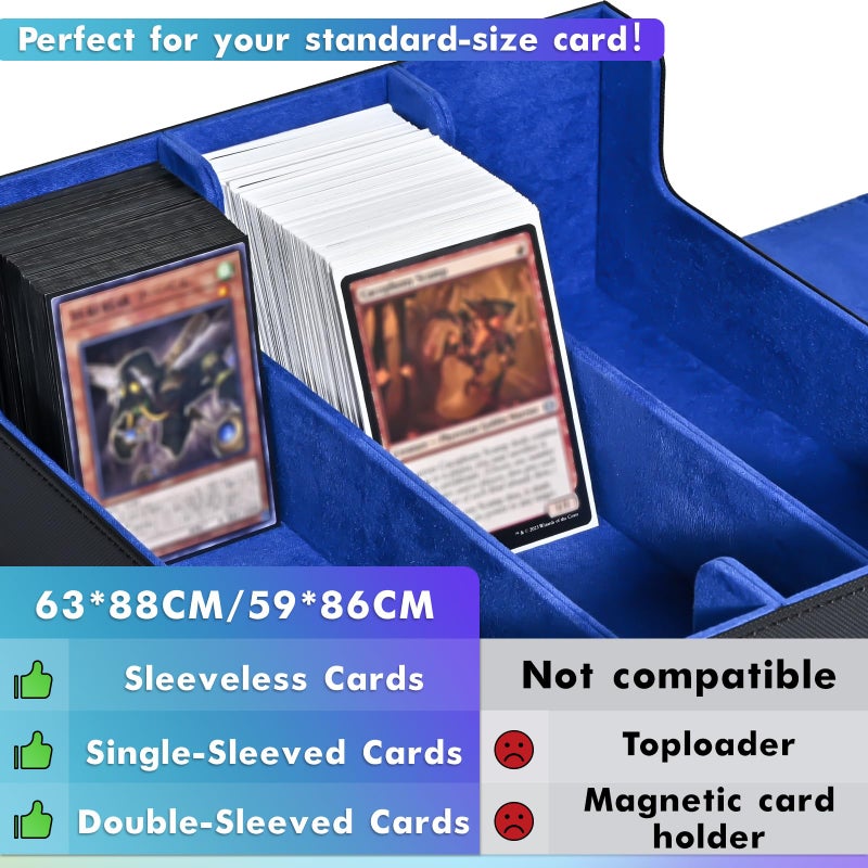 UAONO Card Storage Box for Trading Cards, 1800+ PU Leather Commander Card Deck Case, Magnetic Closure Card Holder Fits for Magic Game Cards (Black&Blue) - Image 5