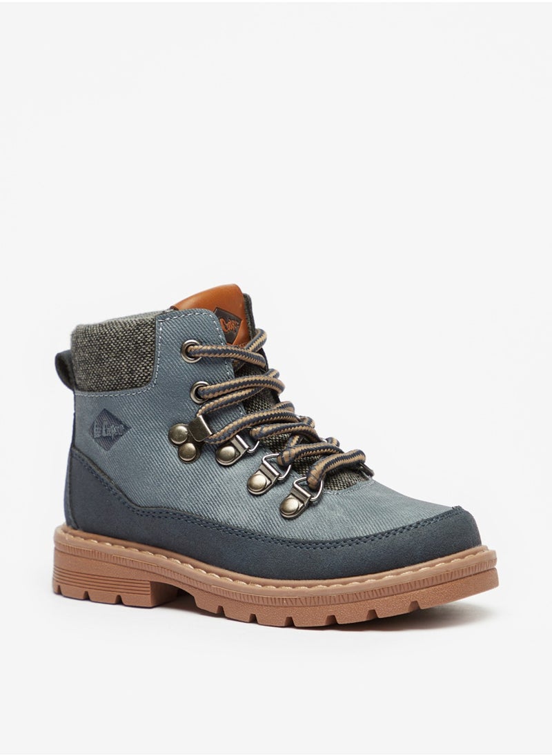 Lee Cooper - Boys' Textured High Cut Boots With Zip Closure And Lace Detail - Image 1