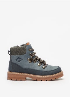 Boys' Textured High Cut Boots With Zip Closure And Lace Detail
