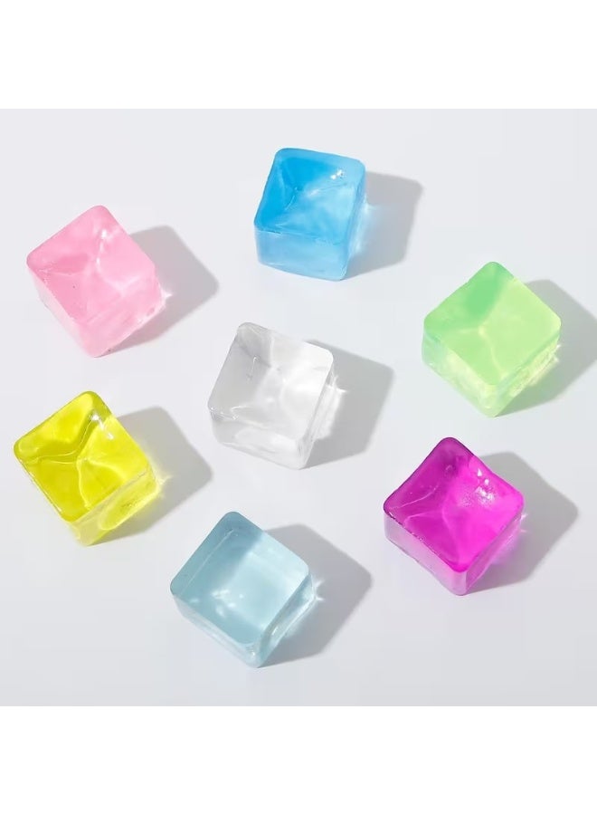 Gift for kids Random Colors Multi-item Pack Mini Ice Cube Square Slow Squishy fidget, Colorful Cube Stress Balls Fun, Relax, Birthday Gifts, Stretchy Desk Decor, Goodie Bag Fillers, Classroom Prizes pack of 7 - Image 1