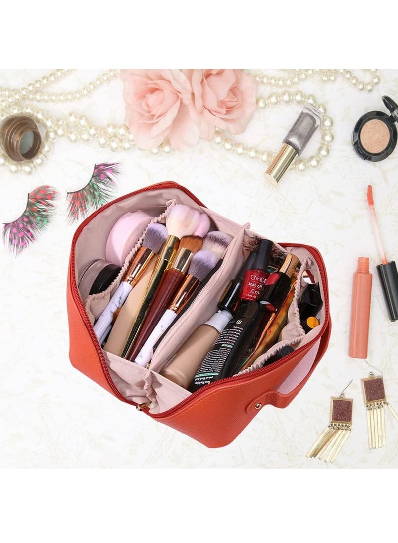 Cosmetic bag,Large-Capacity High-End Cosmetic Bag, Portable Travel Toiletry Bag, Orange - Image 2