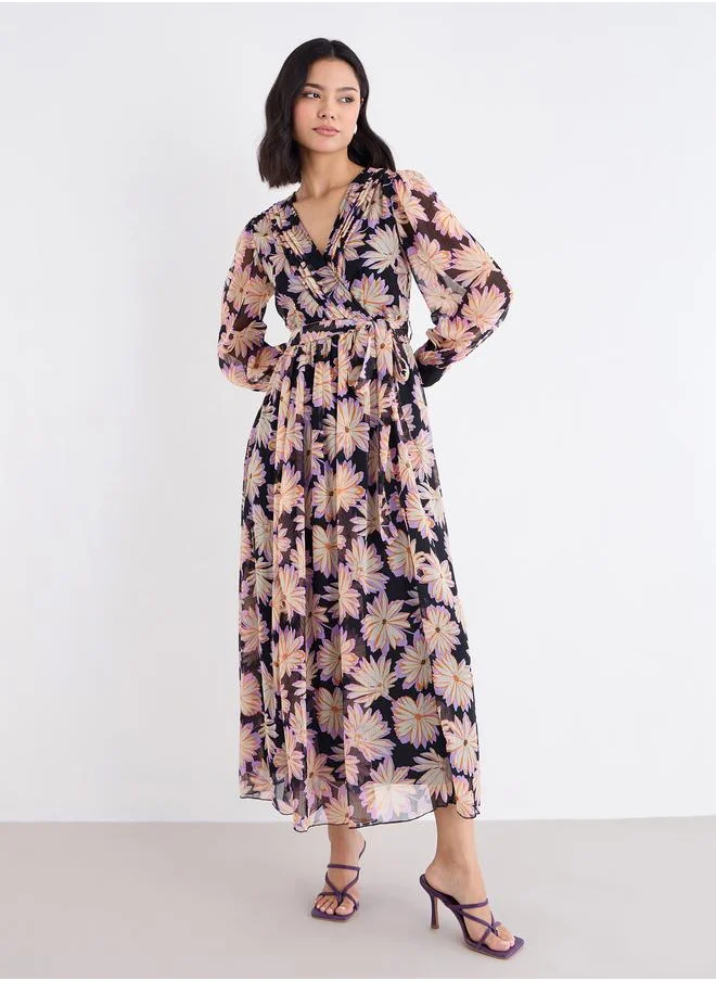 Styli Styli Floral Print Balloon Sleeve A-Line Maxi Dress