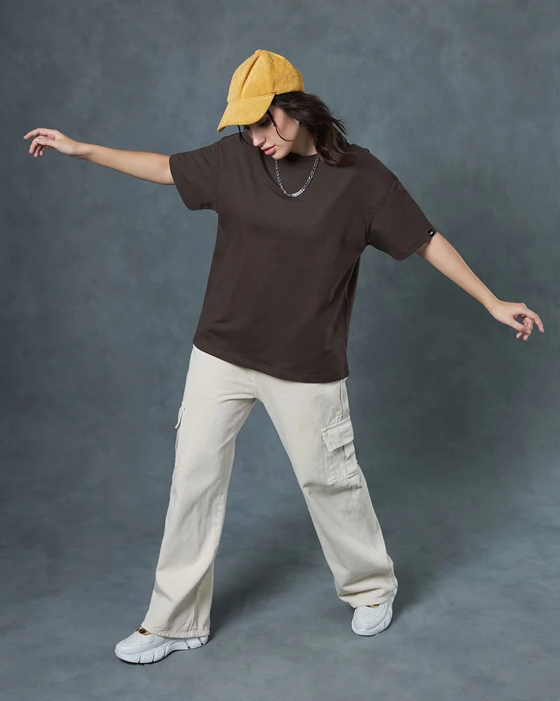 bewakoof  Women's Brown Oversized T-shirt  | Best Price UAE