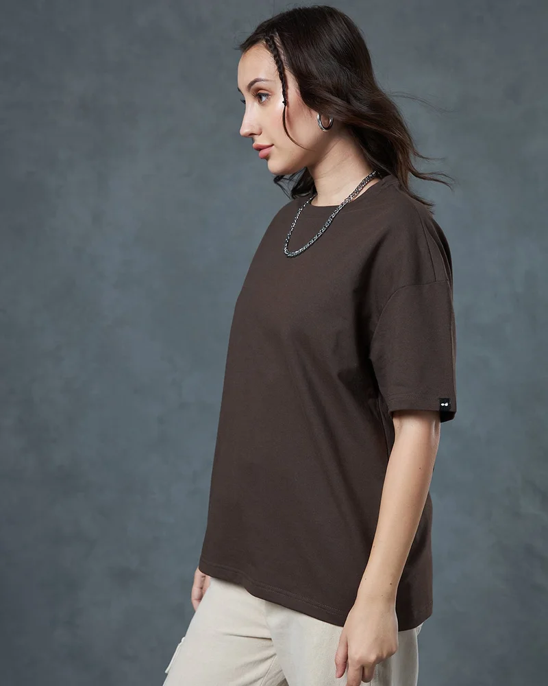 bewakoof Women's Brown Oversized T-shirt