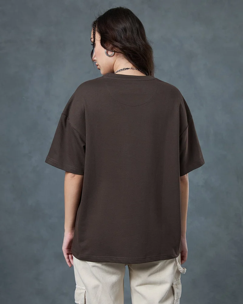 bewakoof  Women's Brown Oversized T-shirt  | Best Price UAE