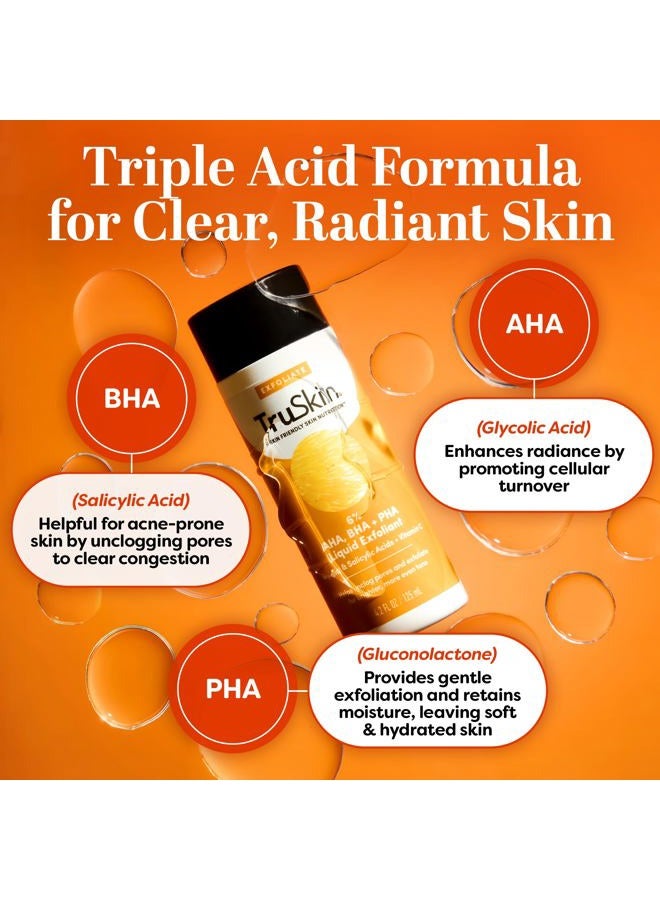 TruSkin BHA Liquid Exfoliant & Toner – PHA AHA BHA Gentle Exfoliator with Salicylic & Glycolic Acid, Vitamin C – Improve Appearance of Tone & Texture, Unclog & Minimize Look of Pores, 4.2 fl oz - Image 4