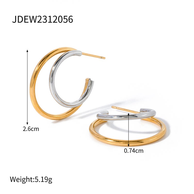 Chic C-shaped Stainless Steel Contrast Earrings JDEW2312056