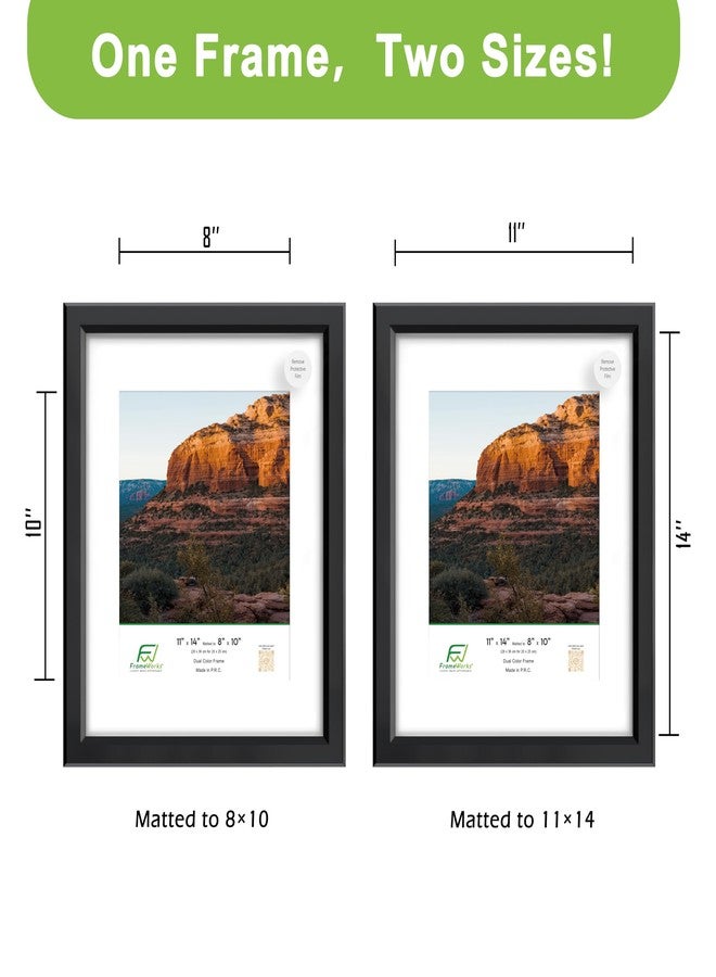 FrameWorks 2-Pack 1 3/8" Thick Black Wooden Shadow Box Picture Frames 11” x 14” with Removable White Mat to 8" x 10" Photo - Image 2