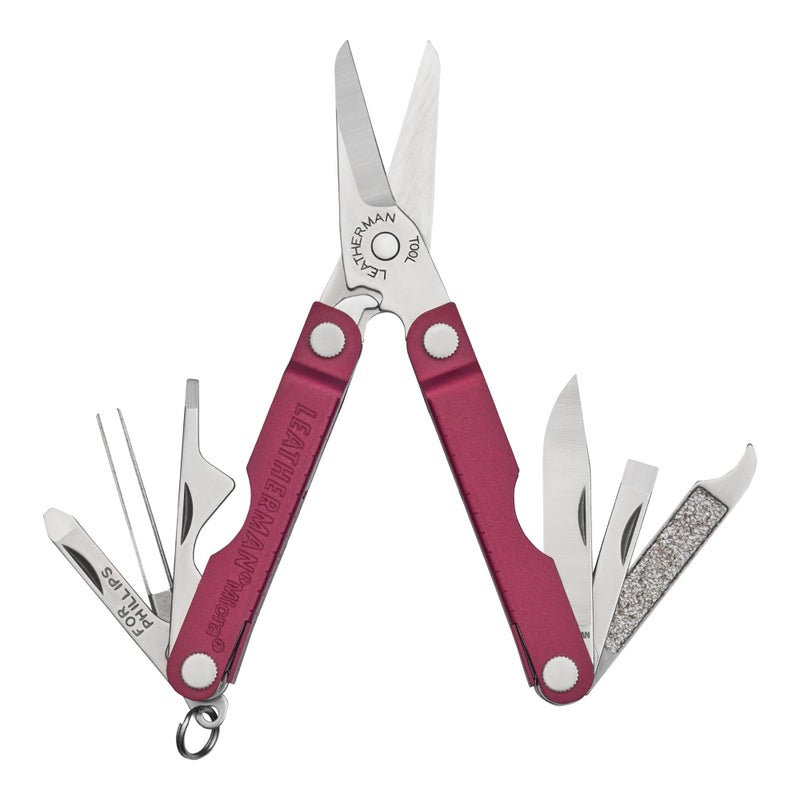 LEATHERMAN LEATHERMAN, Micra, Keychain Multi-tool with Grooming Tools, Mini Pocketknife for Everyday Carry (EDC), Hobbies & Outdoors, Built in the USA, Black Cherry  - Image 1