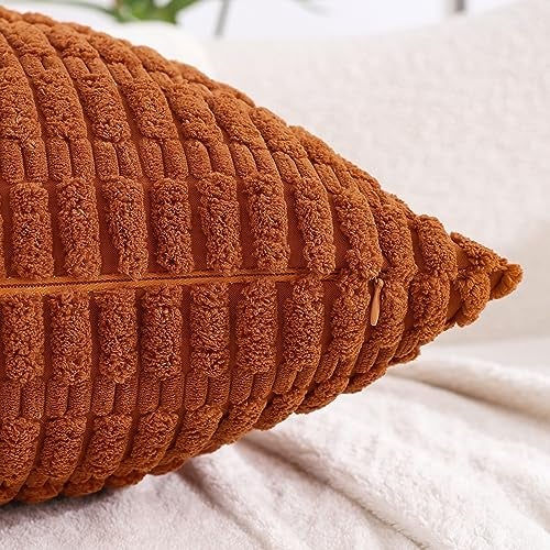 All Smiles Fall Decorative Throw Pillow Covers 18x18 Set of 4 Rust Thanksgiving Halloween Farmhouse Home Corduroy Square Cushion Case for Decor Living Room Couch Bed Sofa,Boho Terracotta Orange - Image 3