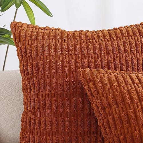 All Smiles Fall Decorative Throw Pillow Covers 18x18 Set of 4 Rust Thanksgiving Halloween Farmhouse Home Corduroy Square Cushion Case for Decor Living Room Couch Bed Sofa,Boho Terracotta Orange - Image 2