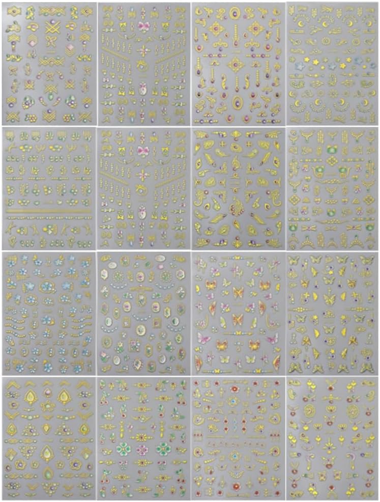 Maigitur 16Sheets Gold Nail Stickers Laser 5D Embossed Nail Decals Gem Flower Nail Designs Spring Summer Nails Supplies 3D Self-Adhesive Colorful Butterfly Fruits Nails Art Stickers for Women DIY Manicure - Image 2