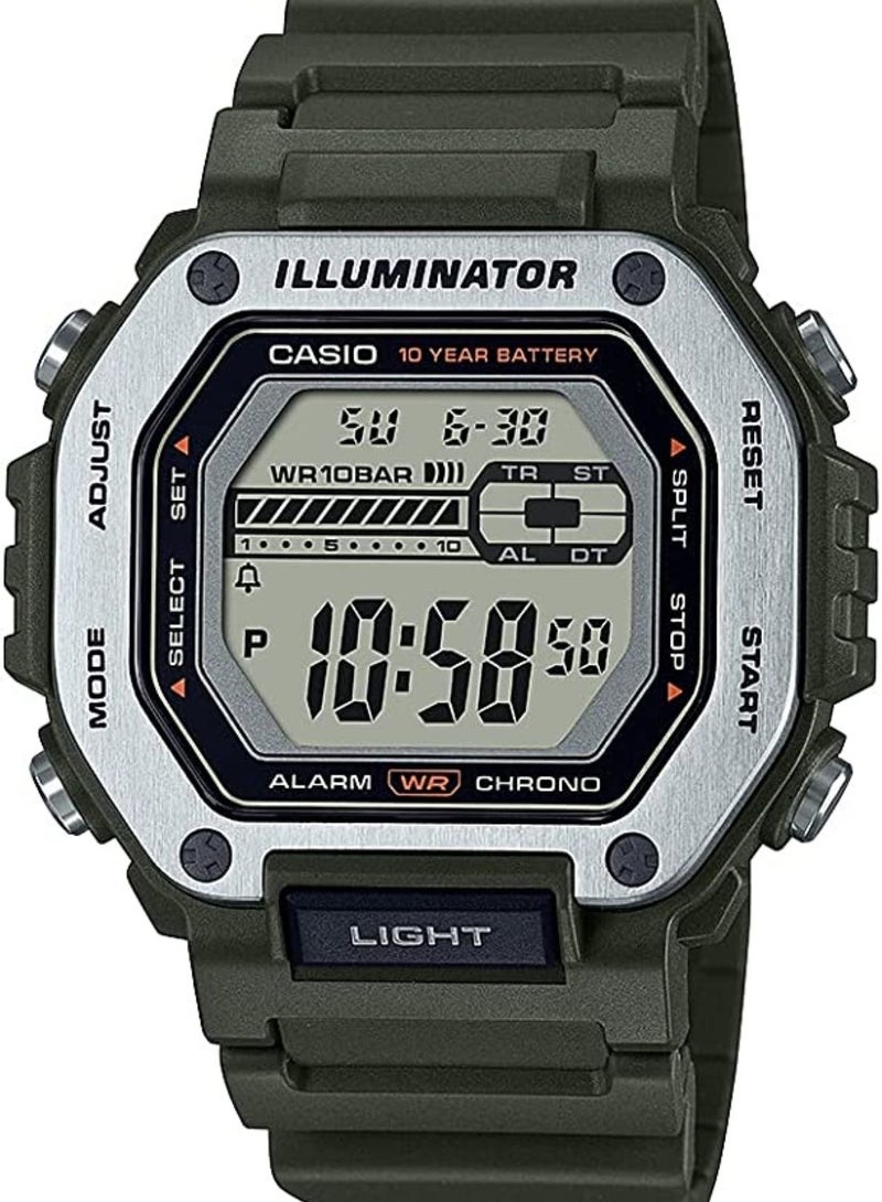 كاسيو ساعة كاسيو للرجال رقمية بسوار من الراتنج باللون الأخضر MWD-110H-3AVDF - Image 1