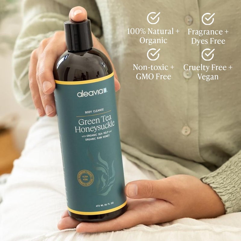 Aleavia Body Cleanse â€“ Organic & All-Natural Prebiotic Body Wash with Raw Honey â€“ Green Tea Honeysuckle Scent â€“ 16 Oz. - Image 3
