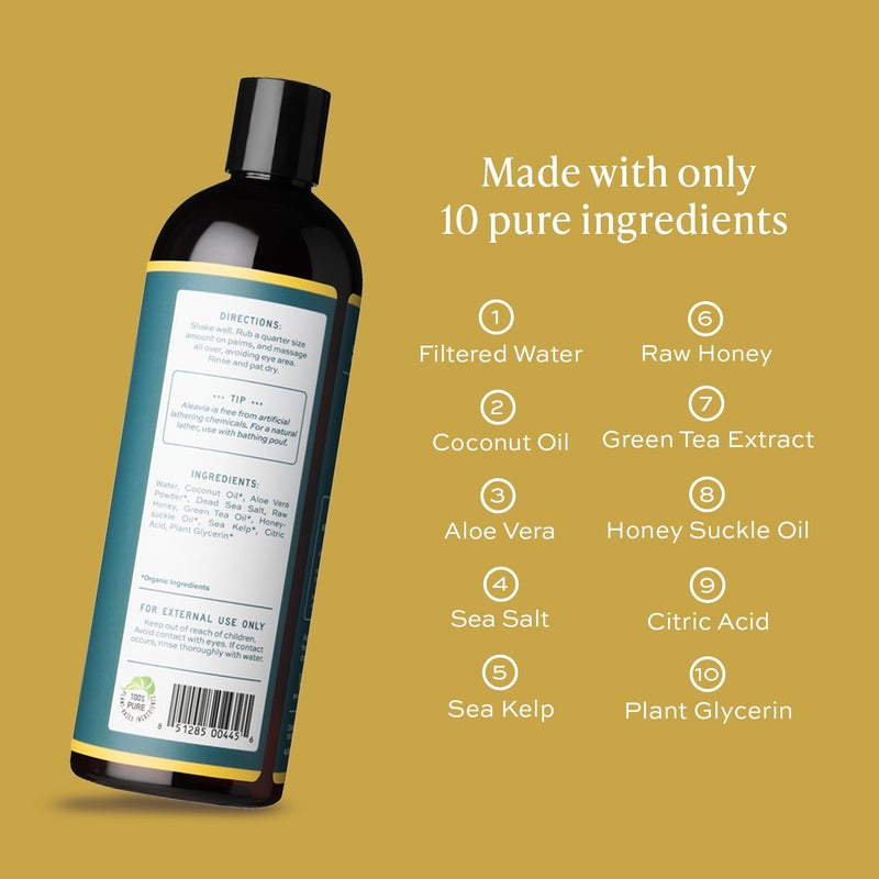 Aleavia Body Cleanse â€“ Organic & All-Natural Prebiotic Body Wash with Raw Honey â€“ Green Tea Honeysuckle Scent â€“ 16 Oz. - Image 2