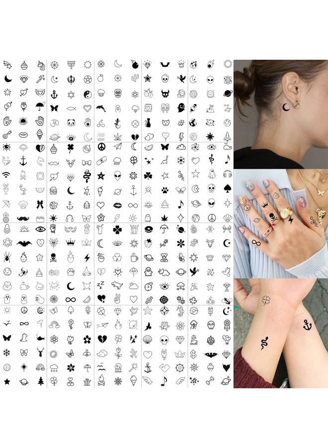 JOEHAPY 28 Sheets 504 PCS Tiny Small Temporary Tattoos For Women Men Finger Hands, Cartoon Bohemia Fake Tattoo Stickers For Kids Boys Girls, Bulk Cute Black Long Lasting Vintage Tatoos Neck Cholo - Image 1