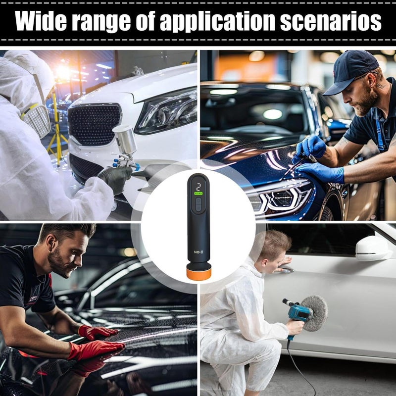 نورميل جهاز تلميع السيارات اللاسلكي من نورميل مع شاشة LED، جهاز تلميع السيارات اللاسلكي عالي السرعة 12000 دورة في الدقيقة، مزيل للخدوش، منظف لأغشية زيت زجاج النوافذ، أداة تلميع محمولة لتفاصيل السيارة - أسود - Image 4