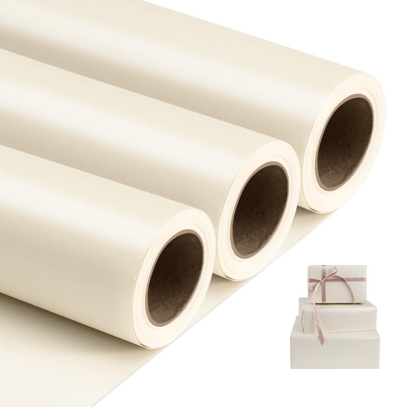 NESCCI Off white Matte Wrapping PaperSolid Color PearlyLustre Paper3 Roll17 Inches X 328 Feet Per rollGift Wrapping PaperPerfect for WeddingBirthday ChristmasDIY Bouquet