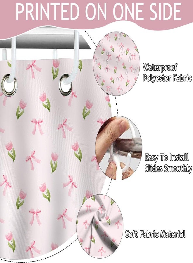 Mocsicka Pink Floral Shower Curtain for Bathroom Cute Flowers Bow Shower Curtain for Pink Bathroom Deocr Waterproof Fabric Cute Girls Dorm Decor Bath Curtain 72 X 72 Inch - Image 4