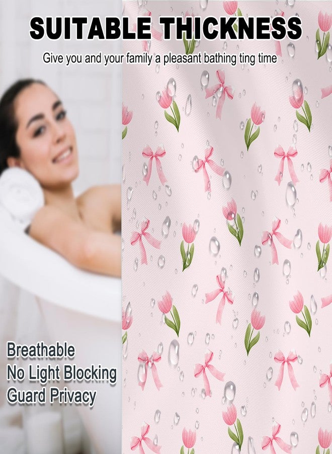 Mocsicka Pink Floral Shower Curtain for Bathroom Cute Flowers Bow Shower Curtain for Pink Bathroom Deocr Waterproof Fabric Cute Girls Dorm Decor Bath Curtain 72 X 72 Inch - Image 5