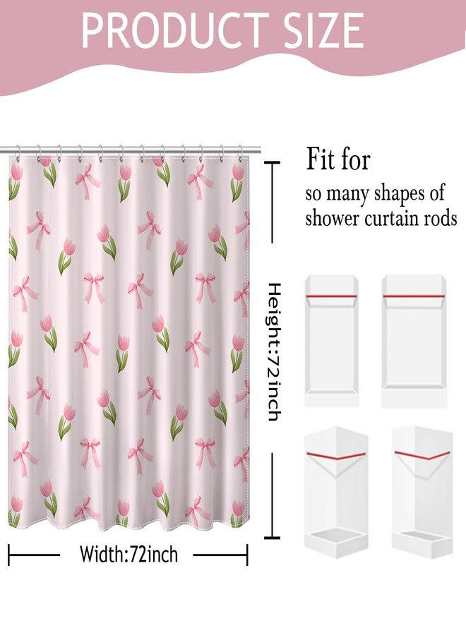 Mocsicka Pink Floral Shower Curtain for Bathroom Cute Flowers Bow Shower Curtain for Pink Bathroom Deocr Waterproof Fabric Cute Girls Dorm Decor Bath Curtain 72 X 72 Inch - Image 3