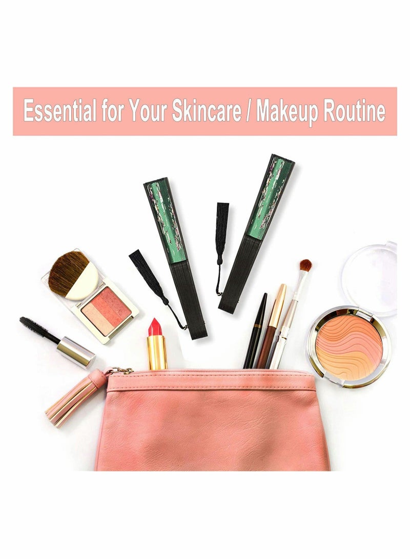 Captaintech Small Folding Hand Fan Vintage Bamboo Silk Fans Charming Elegant Modern Woman Handmade for Dance Performance Decoration Wedding Party Gift Redbud Green - Image 4