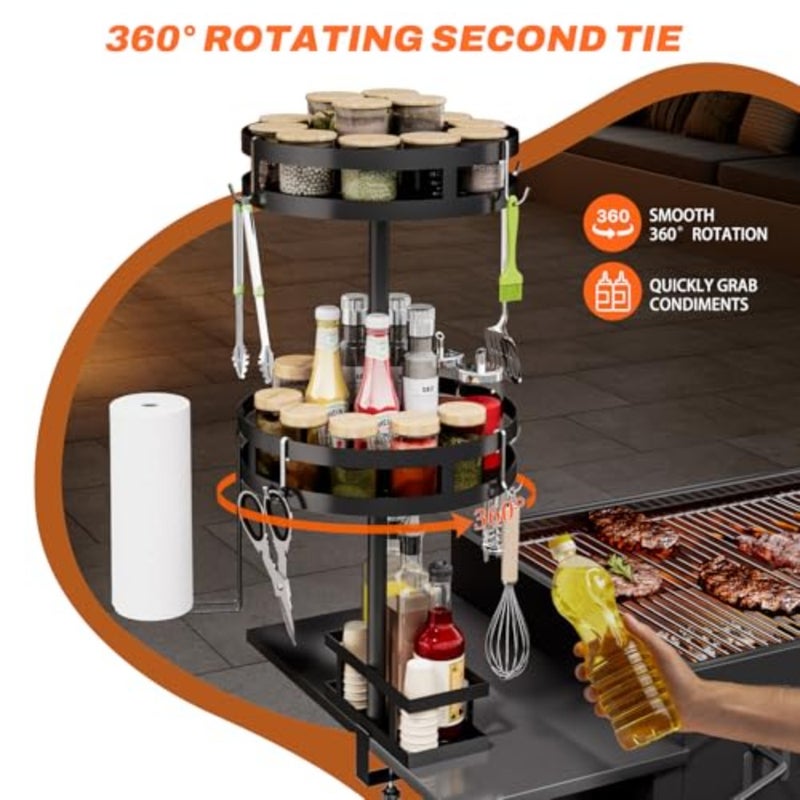 Griddle Caddy for Blackstone Griddle Accessories, BBQ Caddy with Paper Towel Holder, Rotating Condiment and Utensil Organizer, Outdoor Kitchen Accessories for Camping, RV, Patio and Tailgating - Image 2