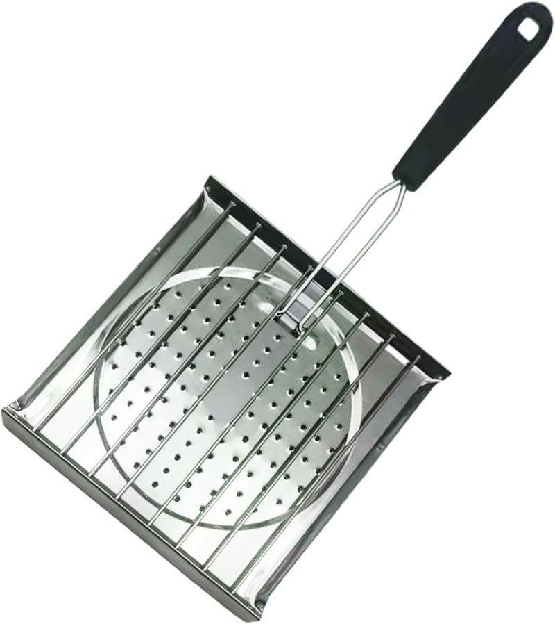 Snevad Snevad Stainless Steel Roasting Roti Jali BBQ Toaster White With Foldable Handle Outdoor BBQ Accessories Cooking Rack BBQ Grill Square Barbecue Rack for Vegetables French Fries 20x20x25 CM  - Image 1