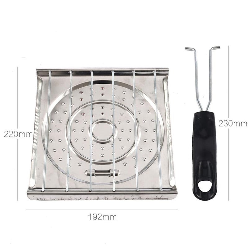 Snevad Snevad Stainless Steel Roasting Roti Jali BBQ Toaster White With Foldable Handle Outdoor BBQ Accessories Cooking Rack BBQ Grill Square Barbecue Rack for Vegetables French Fries 20x20x25 CM  - Image 2