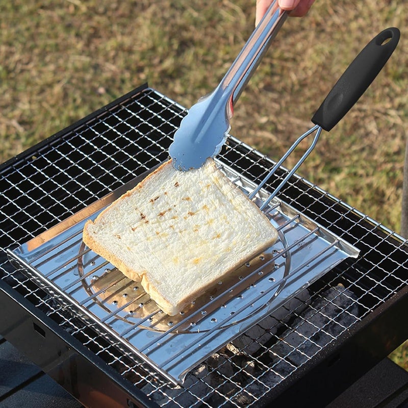 Snevad Snevad Stainless Steel Roasting Roti Jali BBQ Toaster White With Foldable Handle Outdoor BBQ Accessories Cooking Rack BBQ Grill Square Barbecue Rack for Vegetables French Fries 20x20x25 CM  - Image 5