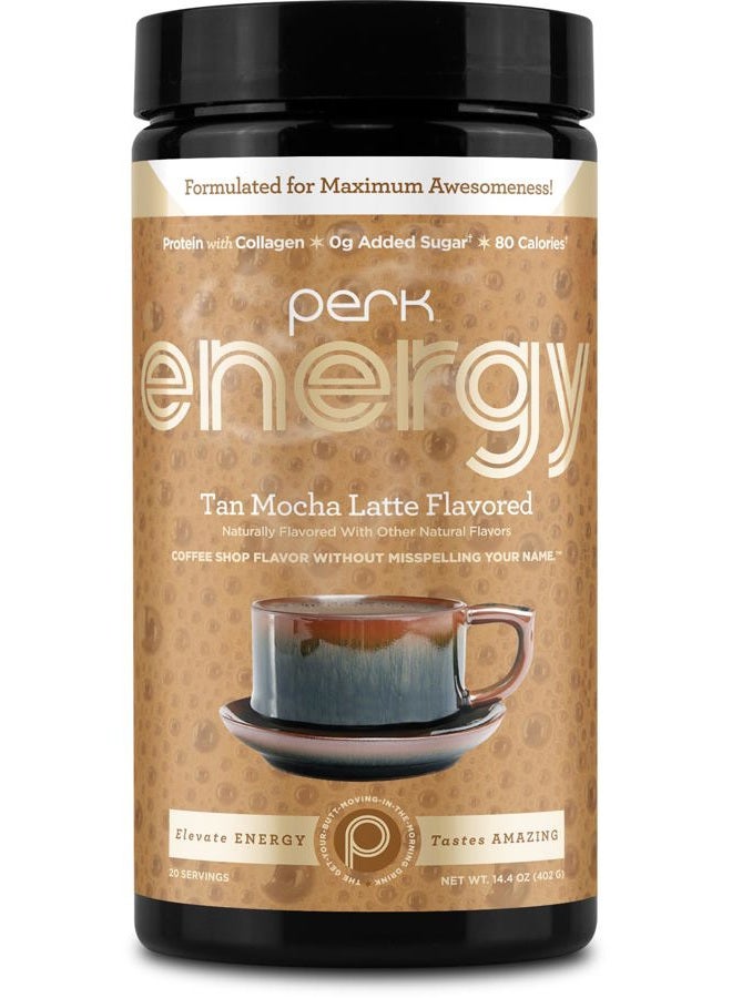 PERK Energy Original Tan Mocha Latte Flavored Drink Powder (20 Servings) - Gluten-Free, Peanut-Free, Soy-Free - Image 1