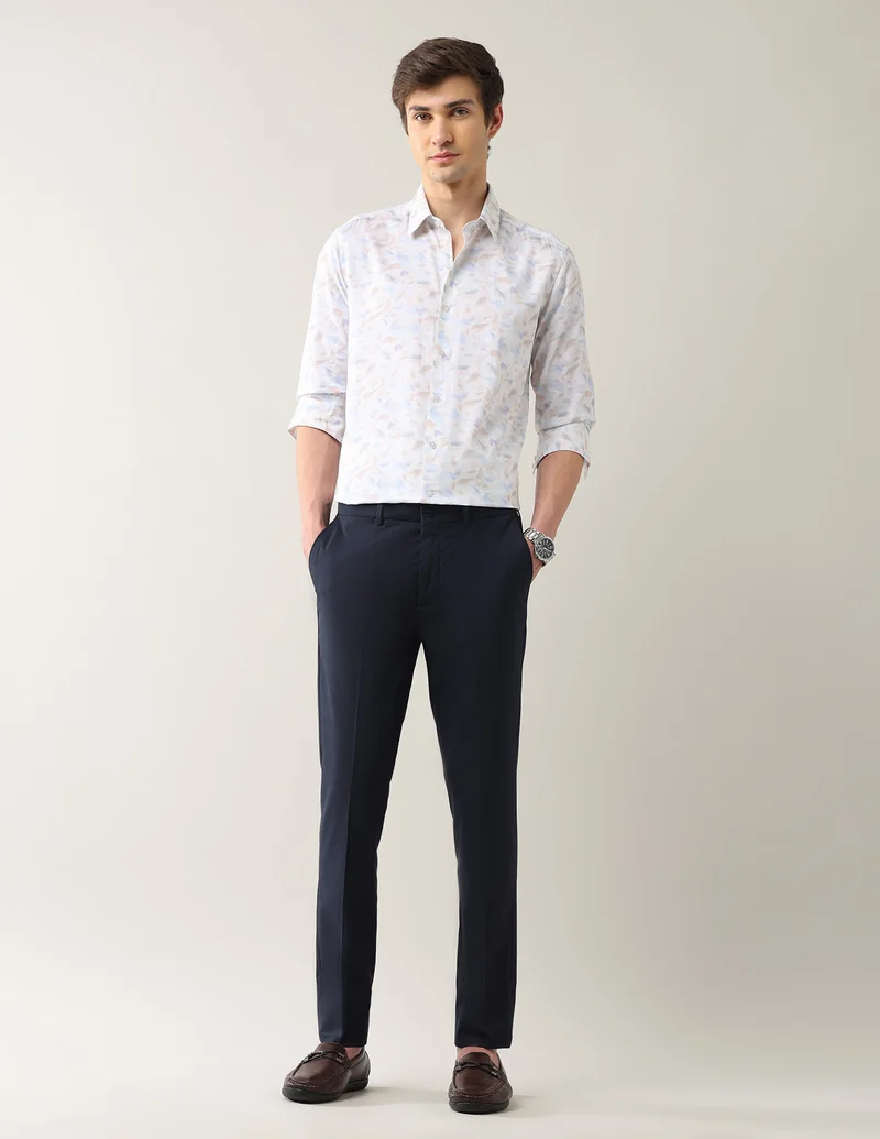 Arrow Navy Slim Fit Textured Smartflex Trousers for Men | Best Price UAE