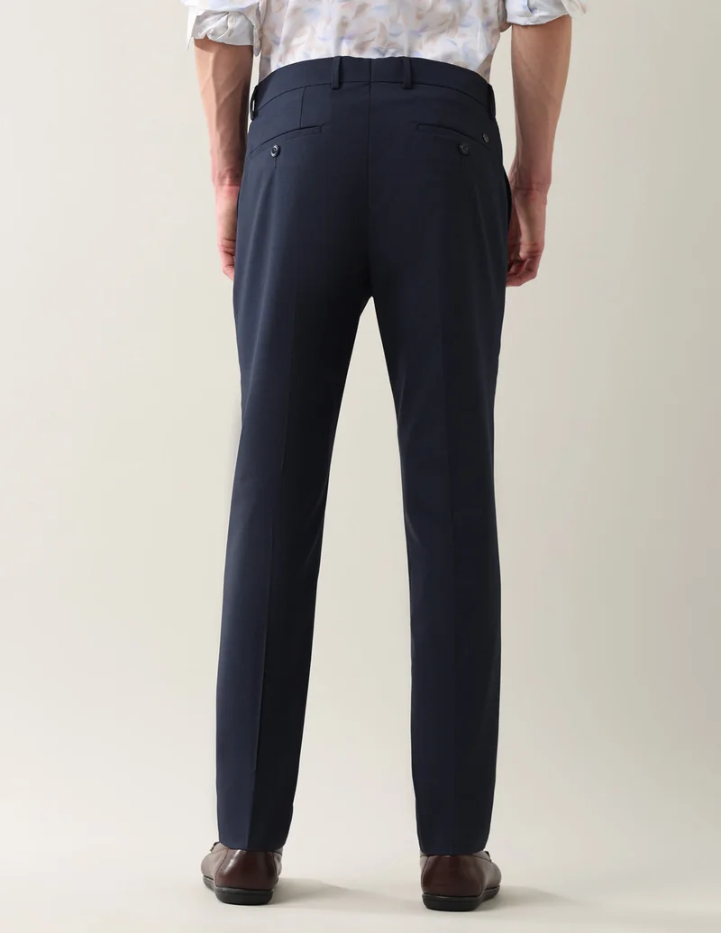 Arrow Navy Slim Fit Textured Smartflex Trousers for Men | Best Price UAE