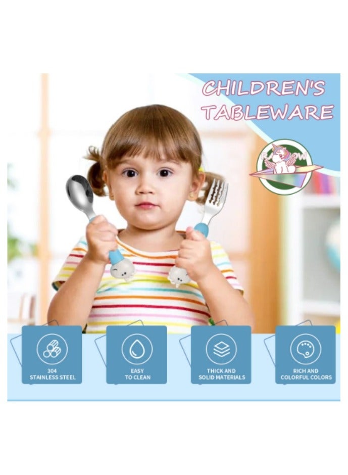 Children's Portable Cutlery Set Stainless Steel Fork And Spoon Set With Storage Box Blue/Yellow - Image 2