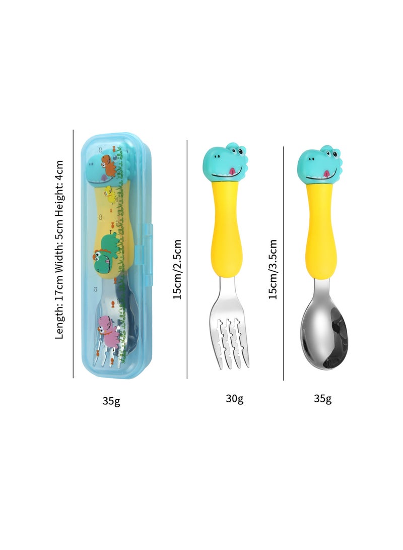 Children's Portable Cutlery Set Stainless Steel Fork And Spoon Set With Storage Box Blue/Yellow - Image 3