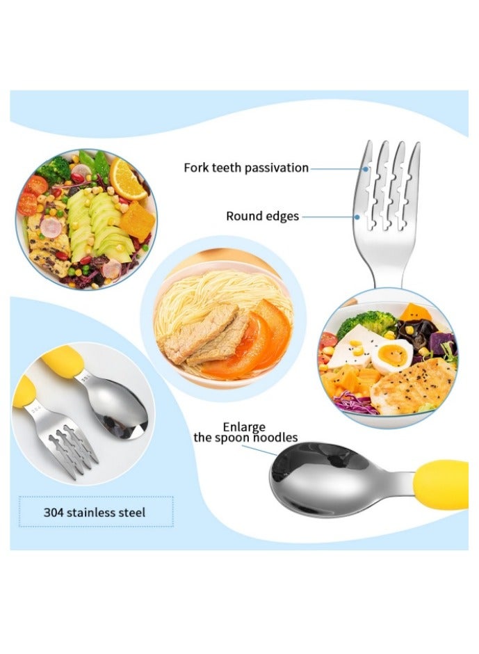 Children's Portable Cutlery Set Stainless Steel Fork And Spoon Set With Storage Box Blue/Yellow - Image 4