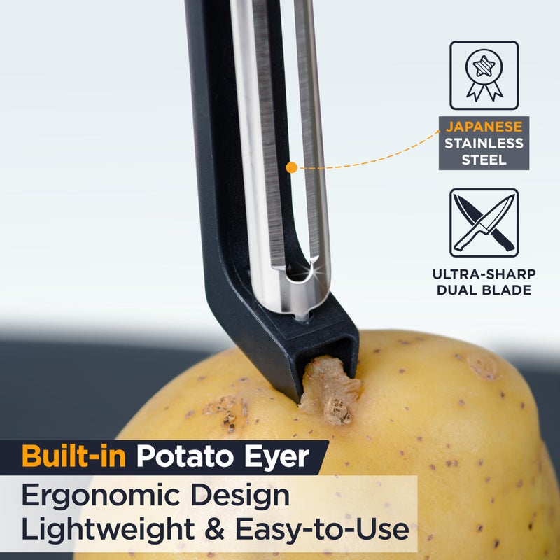 Deiss PRO Swivel Vegetable Peeler - Sharp Japan Stainless Steel Peeler With Easy Non-Slip Hand Grip, Potato Peelers For Kitchen, Fruit, Carrot, Apple, Veggie, Kiwi, Durable, Dishwasher Safe - Image 3